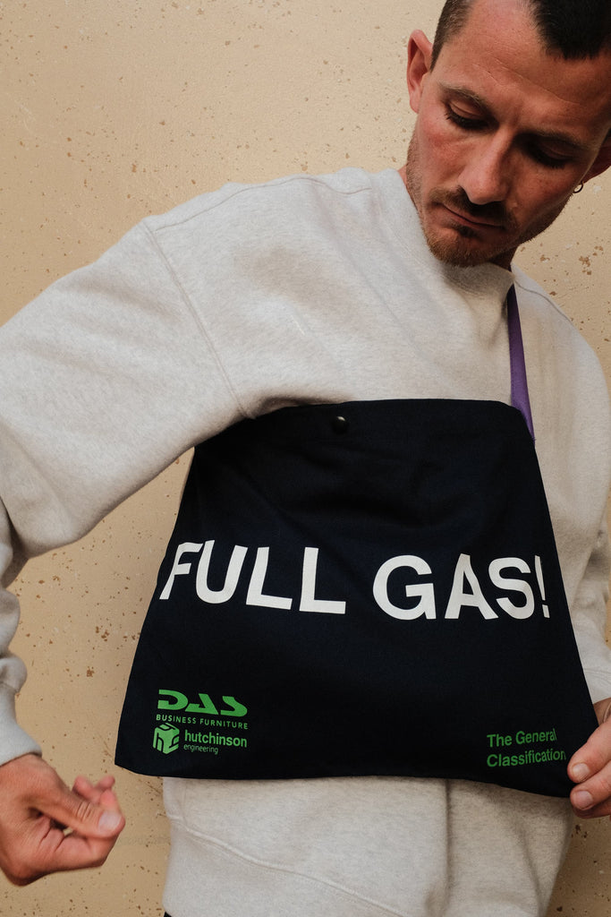 Full gas musette worn by model inside