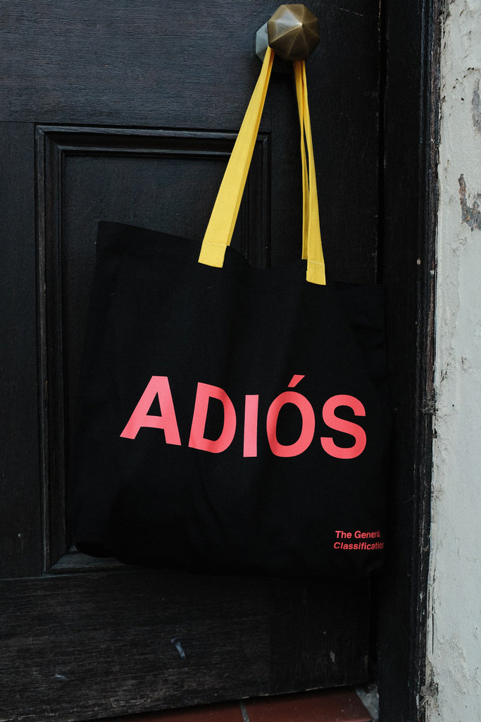 Black Tote bag with Yellow handles Adios print